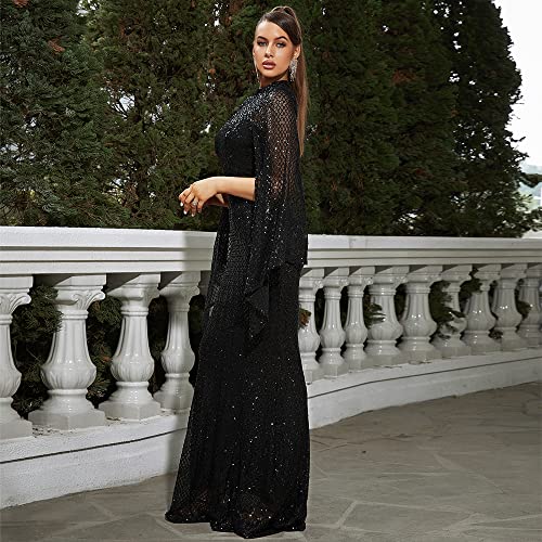 Lin Lin Q Women’s Formal Sequin Split Sleeve Maxi Prom Dress, Bodycon Mermaid Evening Party Gowns Apricot