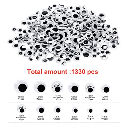 1330pcs Googly Eyes Self Adhesive for Crafts, Craft Sticker Wiggle Eyes with Multi Sizes for DIY