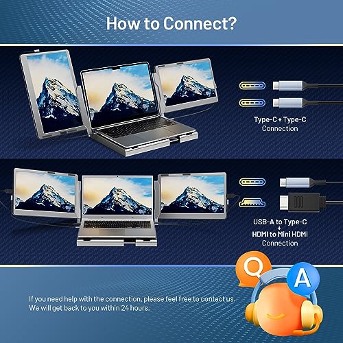 Teamgee Portable Monitor for Laptop, 12” Full HD IPS Display, Dual Triple Monitor Screen Extender, HDMI/USB-A/Type-C Plug and Play for Windows, Chrome & Mac, Work with 13”-16” Laptops