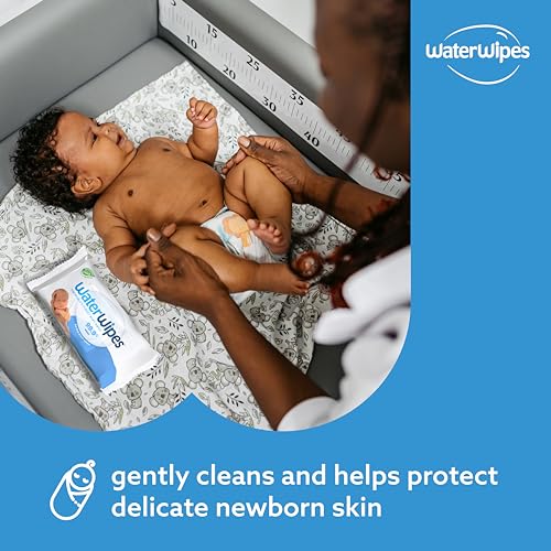 WaterWipes Plastic-Free Original 99.9% Water Based Wipes, Unscented & Hypoallergenic for Sensitive Skin, 60 Count (1 pack)