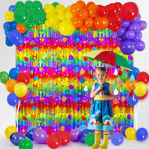 Avezano 134PCS Rainbow Birthday Party Decorations, Rainbow Party Balloons Arch Kit Foil Fringe Curtains Set for Kids Friends Happy Birthday Birthday Party Decor Backdrop Photo Booth Props Supplies