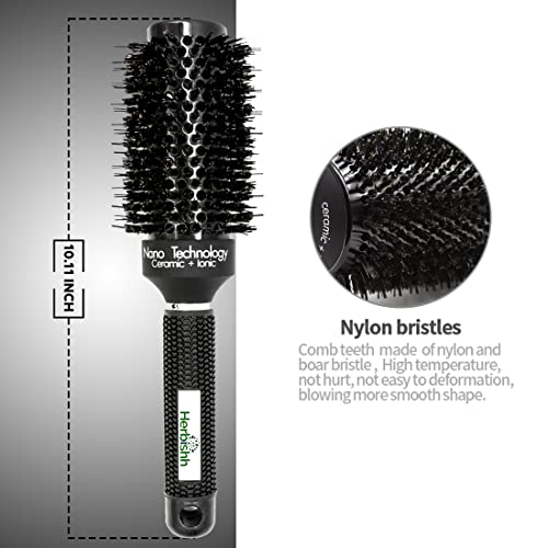 Herbishh Ceramic Thermal Round Brush for Blow Drying, Professional Heat Resistant & Anti Static Round Ionic Hair Brush Design, Nylon Teeth & Bristles (32), White, 1 Count