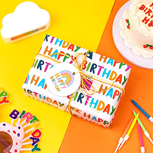 WRAPAHOLIC Birthday Wrapping Paper Roll - Mini Roll - 3 Rolls - 17 Inch X 120 Inch Per Roll - Happy Birthday Lettering and Stripe for Kid's Birthday, Baby Shower