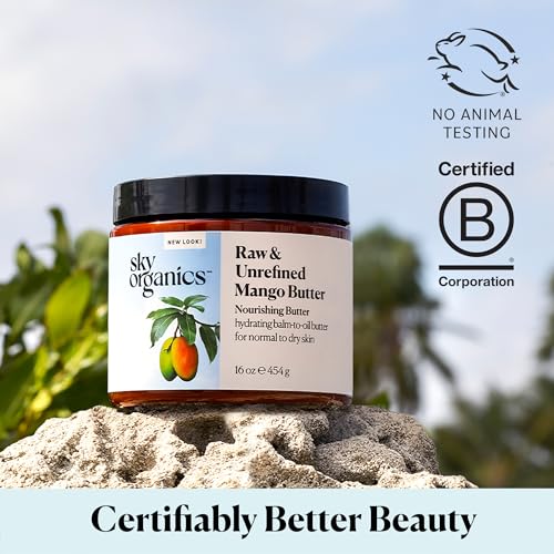 Sky Organics - Mango Butter, 15 oz - Raw & Undefined - Hydrating Balm-to-Oil Butter - Non Greasy - Fatty Acids, Antioxidants & Vitamins - Natural, Vegan, Cruelty & Soy Free - Skin Care & Self Care