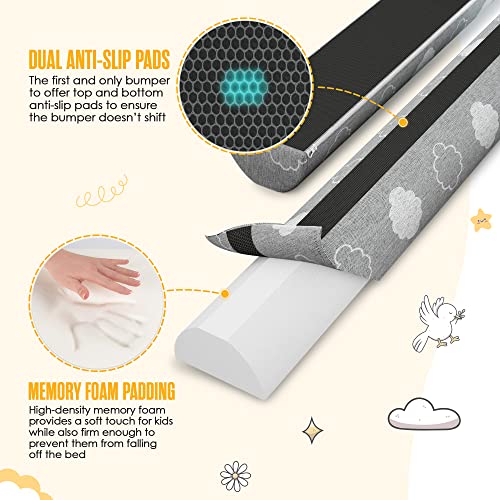 Bed Bumpers for Toddlers Memory Foam Rail Guards Waterproof Washable Dual Sided Non-Slip Soft Cover - Safety Guard Noodle Long Pillow Pads for King Queen Full Twin Beds (1 Pack)