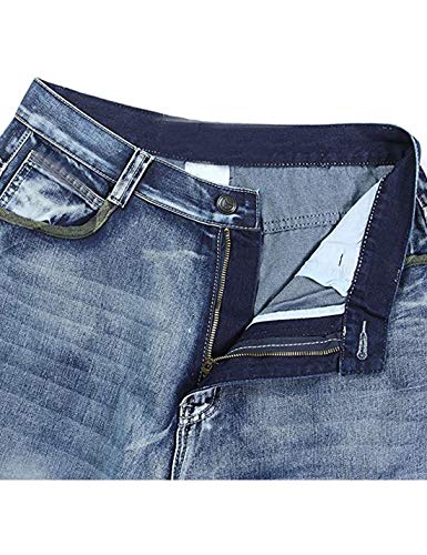Yeokou Men's Loose Hip Hop Cropped Jeans Work Denim Shorts with Cargo Pockets (30, Light Blue)