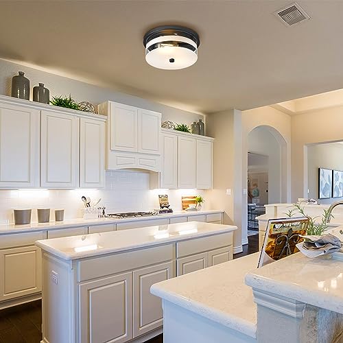 Flush Mount Ceiling Light with Clear Glass Shade, 2-Light Indoor Outdoor Farmhouse Lighting Flush Mount Lights for Kitchen Bedroom Porch Living Dining Room