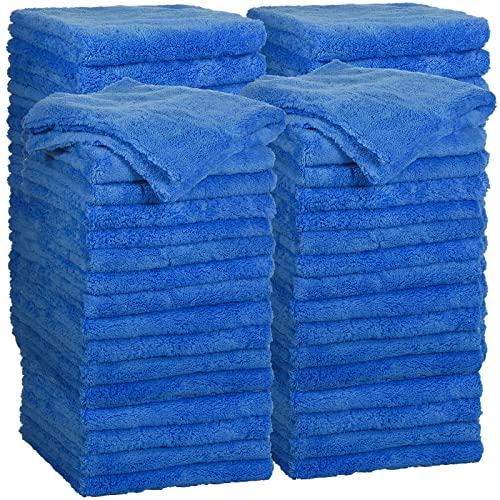 Shimeyao 30 Pcs Edgeless Microfiber Plush Towels for Cars Detailing Drying Wash Polishing Absorbent Cleaning Cloths, 500 GSM, 16 x 16 Inch(Dark Blue)