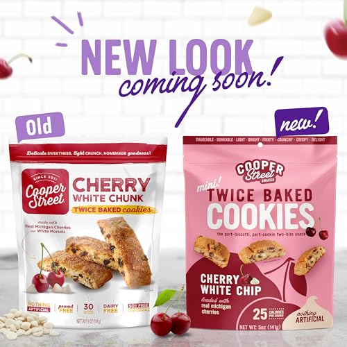 Cooper Street Twice Baked Mini Biscotti Italian Style Cookies - 1.25 Pound of Cherry Chocolate Gourmet Cookies Ideal With Coffee Or Tea | Peanut and Dairy Free Low Sodium Breakfast or On-The-Go Snack