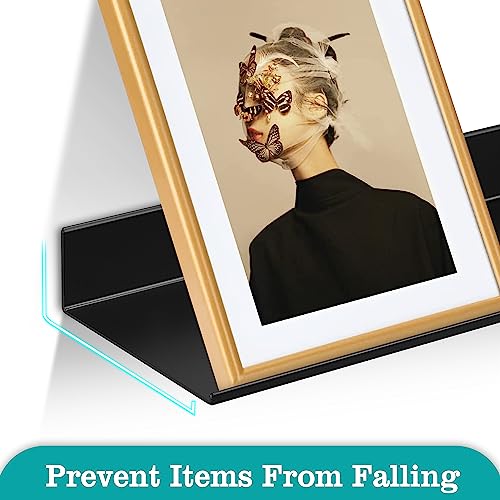 Z metnal Small Floating Shelves, Mini Metal Shelf for Collection Action Figures, Self Adhesive Decor Display Wall Shelf, Aluminum, Wall Mounted, Matt Black, 6 inch, 2 Pack