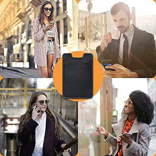 Phone Card Holder, Leather Phone Wallet Stick On, Card Holder for Back of Phone Credit Card Holder for Phone Case Compatible with Most of Cell Phone (iPhone, Samsung) - 2Pack Black