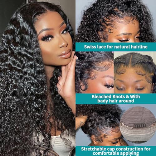 PECODE 13x6 Deep Wave Lace Front Wigs Human Hair 20 Inch HD180 Density Deep Curly Lace Front Wigs Human Hair Wigs for Women Lace Frontal Wigs Human Hair Pre Plucked with Baby Hair