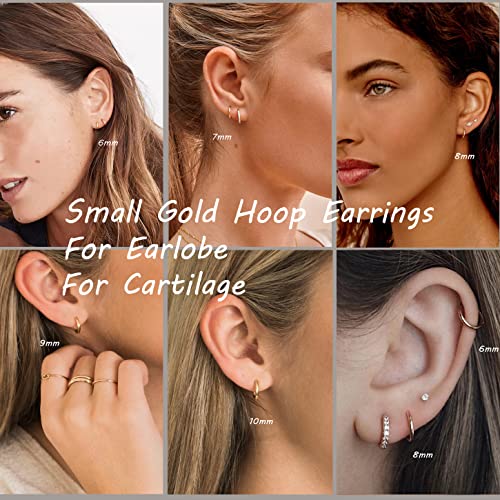 Small Gold Hoop Earrings Lightweight: Hinged Huggie Hoop Earrings for Lobe Cartilage Helix Tiny Hoops Earrings in Gold Plated for Women Men (Set of 1-5 Pairs)