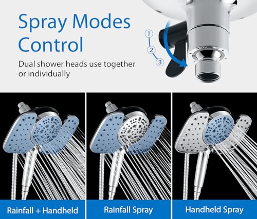 INAVAMZ 2-IN-1 Shower Heads with Handheld Spray Combo: 7.5 Inch Rain Shower Head & 10 Settings Hand Held Shower Head, Detachable Shower Head with Hose