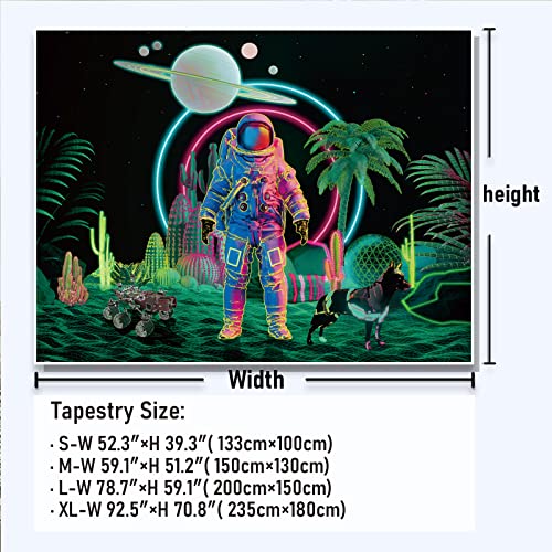 Amonercvita Blacklight Astronaut Tapestry UV Reactive Planet Tapestry Neon Cactus Tapestry Galaxy Space Tapestry Black Light Palm Tree Wall Hanging for Room