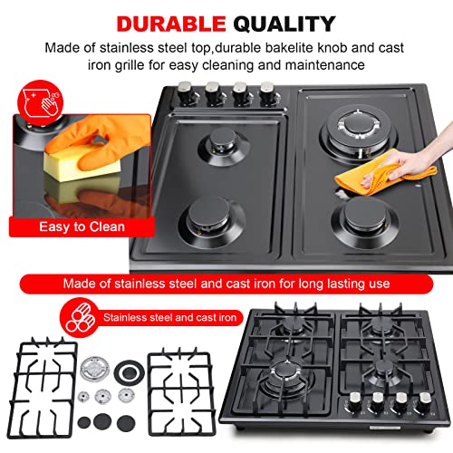 forimo Gas Cooktop 22Inch,Built in Gas Cooktop 4 Burners Stainless Steel Stove with NG/LPG Conversion Kit Thermocouple Protection and Easy to Clean