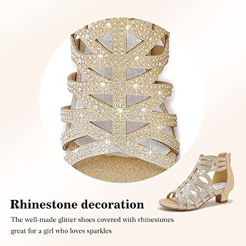 LAURMOSA Little Girls Fancy Dress Shoes Gold Champagne Pump Sandals High Heels Princess Birthday Party Flower Girl Wedding (L1007Cham 11)