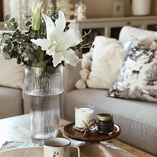 YANWE1 Large Glass Vase, 12 Inches Tall Vase for Flowers, Flower Vases for Bouquet, Modern Ribbed Glass Vases for Living Room, Dining Table, Office, Entryway, Mantle, Shelf, Wedding Gifts