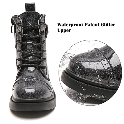 DADAWEN Boys Girls Glitter Ankle Boots Lace Up Waterproof Combat Boot With Side Zipper (Toddler/Little Kid/Big Kid) Hot Pink Glitter US Size 3.5 M Big Kid