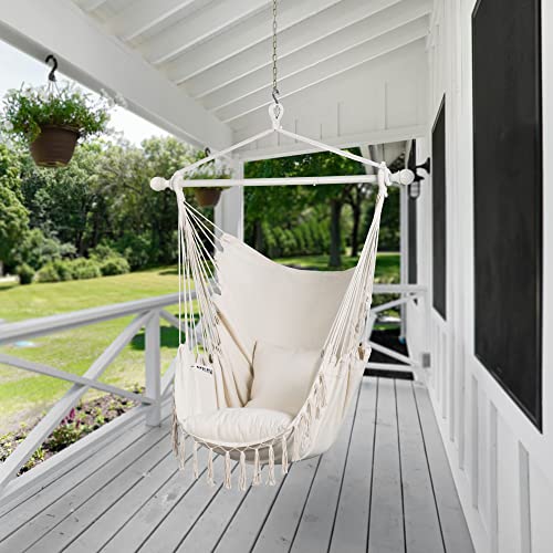 SUNCREAT Hammock Chair Swing with Steel Support Bar, Side Pocket, Large Hanging Chair Outdoor, Max 450lbs Capacity, Dark Gray