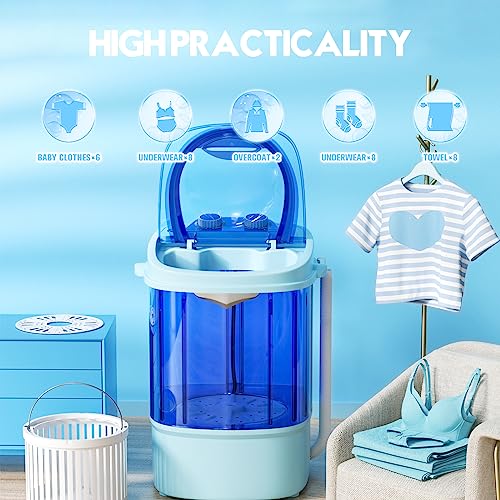 INTERGREAT Portable Washing Machine, 11 Lbs Mini Small Washer Machine, Single Tub Laundry Washer for Apartments, Dorms,Traveling, RV, Blue