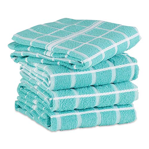DII Basic Terry Collection Windowpane Dishtowel Set, 16x26, Pebble Solid, 4 Piece