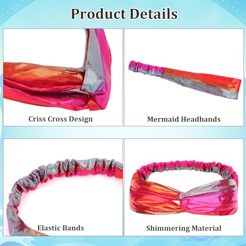 YARIEW Knotted Mermaid Headbands For Girls - Kids Criss Cross Cute Hair Accessories With Rainbow Metallic Turban Wraps For Parties