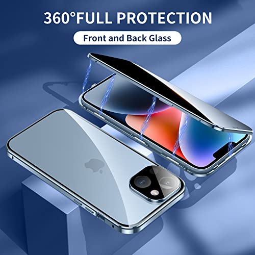 Jonwelsy Anti Peeping Case for iPhone 14 (6.1"), 360 Degree Front and Back Privacy Tempered Glass Cover, Anti SPY Screen, Magnetic Adsorption Metal Bumper (Black)