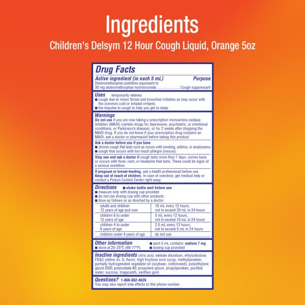 Delsym Adult 12 Hour Cough Relief Orange - 5 Fl Oz (Pack of 2)