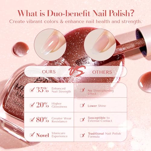 AZUREBEAUTY Fall Nail Polish Set, 4 Colors Yellow Orange Brown Glitter Vegan Quick Dry Natural Nail Lacquer Strengthening Treatment Kit with Top Coat & Nail Polish Remover DIY Salon at Home