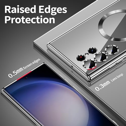 For Samsung Galaxy S23 Ultra Case(only), Covers for s23u .Magnetic Metallic Glossy Slim Clear Luxury Soft Shockproof funda capa para for Galaxy S23 Ultra 6.8 inch .Compatible with MagSafe(Black)