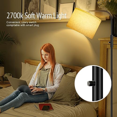 Dimmable Floor Lamp,Modern Standing Lamp with LED Bulb(1000LM,2700K),White Adjustable Lamp Shade,Rotary Switch,66.5 Inch Tall Arc Stepless Dimmable Floor Lamps for Living Room Bedroom Office Study