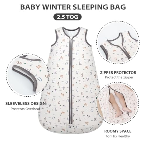 Mosebears Sleep Sack Baby Winter Wearable Blanket with 2-Way Zipper,2.5 TOG Cotton Sleep Sack Unisex (Rabbit Cat, 12-18 Months)