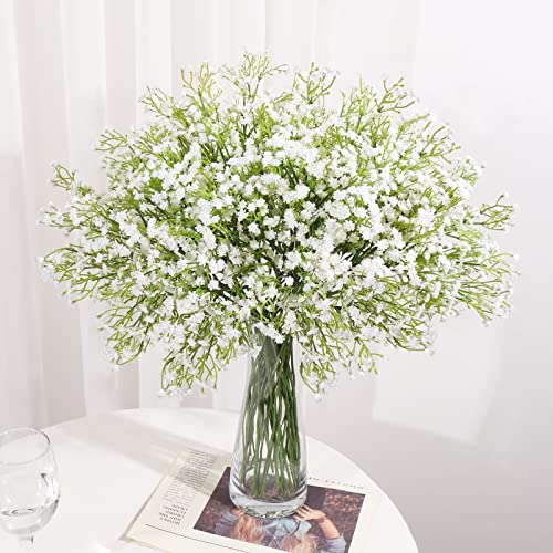 DEEMEI 15 PCS Babys Breath Artificial Flowers Fake Babys Breath Flowers Artificial Bulk White Gypsophila Bouquets Real Touch Faux Flowers for Wedding Floral Arrangement Party Home Decoration