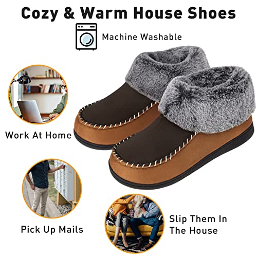 VONMAY Women's Bootie Slippers Moccasin Boots Fuzzy Plush Faux Fur House Shoes Winter Warm Memory Foam Non-slip Indoor Outdoor, Coffee, Size 5