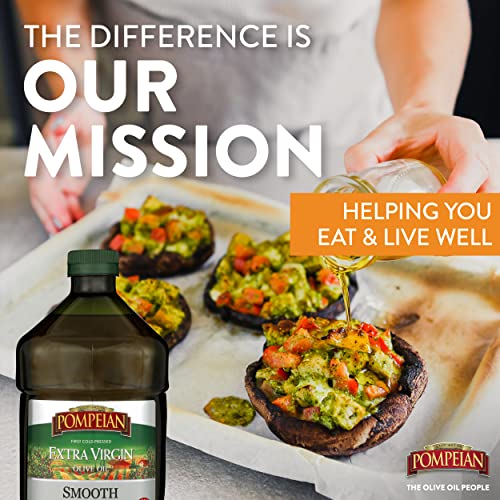 Pompeian Smooth Extra Virgin Olive Oil, First Cold Pressed, Mild and Delicate Flavor, Perfect for Sauteing and Stir-Frying, Naturally Gluten Free, Non-Allergenic, Non-GMO, 101 Fl Oz., Single Bottle