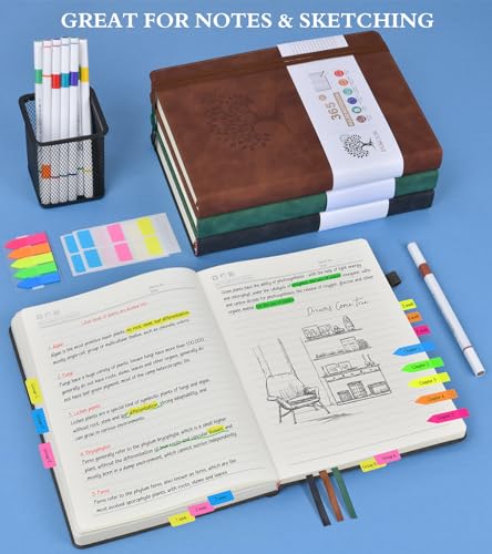 PERCUN A4 Lined Journal Notebook,365 Page Large Leather Journals for Writing Women Men,Hardcover Notebook with 100Gsm Thick Pages for Travel,Work,School,College Ruled, Daily Diary (8.5" x 11.4")