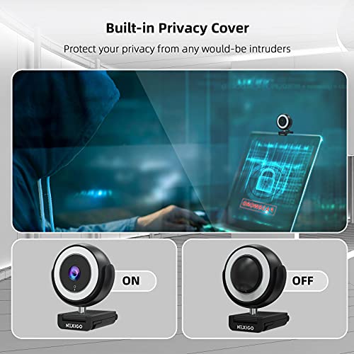 NexiGo N660E (Gen 2) 1080P Webcam with Ring Light, Adjustable Brightness, Magnetic Privacy Cover, Dual Noise Reduction Mics, for Zoom Skype Teams, Black (Renewed)