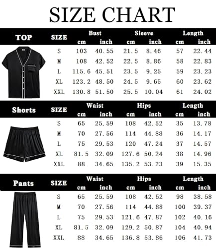 SWOMOG Womens 3 Piece Silk Pajamas Set Short Sleeve Loungewear with Long Pant Comfy Satin Holiday Lounge Sets Navy Blue