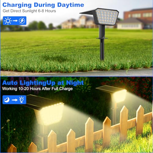 DEALGADGETS Solar Spot Lights Outdoor, IP65 Waterproof 44 LED Landscape Spotlights, Solar Powered Spotlight with Auto On/Off and 3 Lighting Modes for Outside Garden Decor, 2 Pack (Warm White)