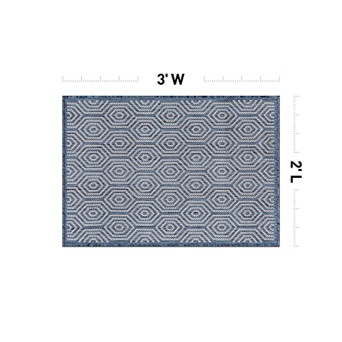 Rugshop Palmaria Modern Geometric Textured Flat Weave Easy Cleaning Outdoor Rugs for Deck,Patio,Backyard Indoor/Outdoor Area Rug 2' x 3' Blue