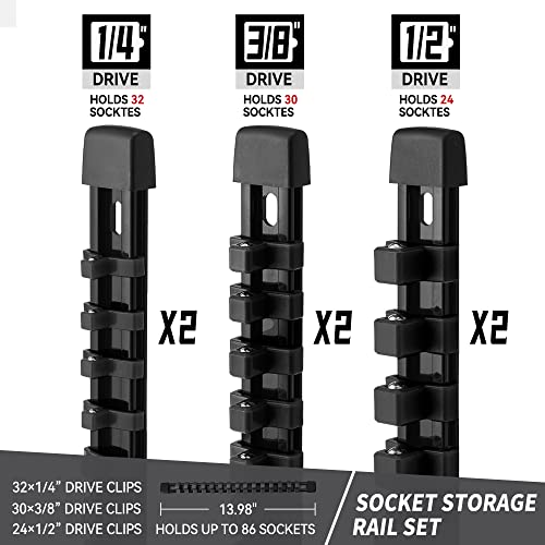 Reniteco Socket Organizer Drive ABS Tools - Yellow Socket Holder, Premium Quality 9 Pieces Socket Holders Kit 1/4-Inch x 48 Clips, 3/8-Inch x 45 Clips, 1/2-Inch x 36 Clips(9PC,Yellow)