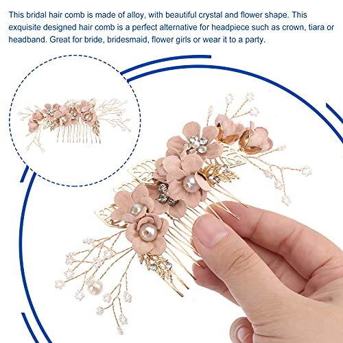 Beaupretty Hair Comb, Rhinestone Flower Clip Headdress Crystal Bridal Hair Accessories, Wedding Hair Comb, Pink, for Women, Special Occasions