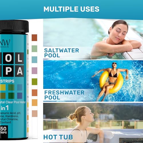 Hot Tub and Pool Test Strips - 6in1 Quick & Accurate Hot Tub, Spa, Pool Test Strips - 100 Water Test Strips, Water Test Kit with E-Book - Test Chlorine, Bromine, pH, Hardness, Alkalinity - JNW Direct