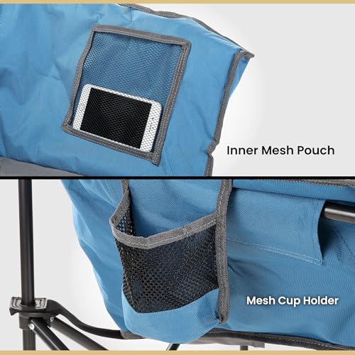 ARROWHEAD OUTDOOR Oversized Heavy-Duty Club Folding Camping Chair w/External Pocket, Cup Holder, Portable, Padded, Moon, Round, Saucer, Supports 330lbs, Carrying Bag, USA-Based Support