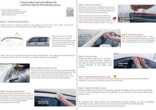 2018-2023 Tape-On Side Window Deflector Visors for Subaru Crosstrek & for Subaru Impreza Hatchback 2017-2023 Smoke Tinted Rain Guards