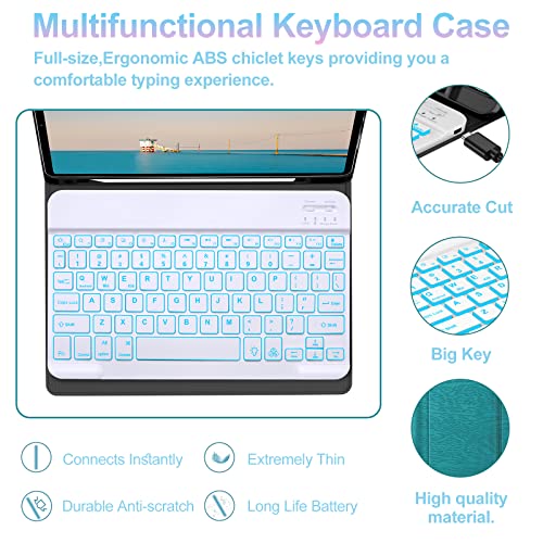 iPad Air 11 inch Case with Keyboard (M2) 2024, Detachable Bluetooth Keyboard, 7 Colors Backlit, Smart Protection Cover with Pencil Holder for Air 5th/4th 10.9” & iPad Pro 11 4th/3rd/2nd/1st Gen Green
