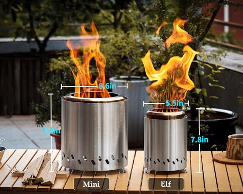PANDAHOME Smokeless Tabletop Fire Pit with Foldable Stands | Fireplace for Urban&Suburbs | Fueled by Pellets or Wood, Durable Stainless Steel with Travel Bag, Safe Burning, 10 x8.6 IN, 2.8 lbs, Silver