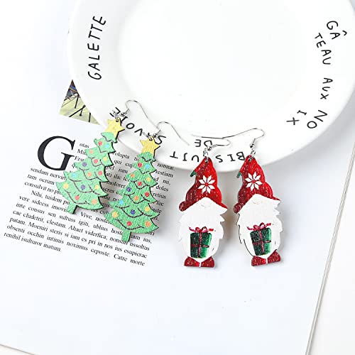 Taouzi 4 Pairs Christmas Earrings for Women Painted Wooden Christmas Earrings Cute Santa Claus Christmas Tree Teardrop Dangle Earrings Christmas Gift for Women