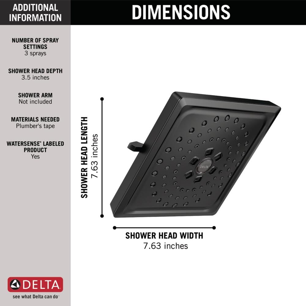 Delta Faucet 3-Spray H2Okinetic Shower Head, Matte Black 52684-BL